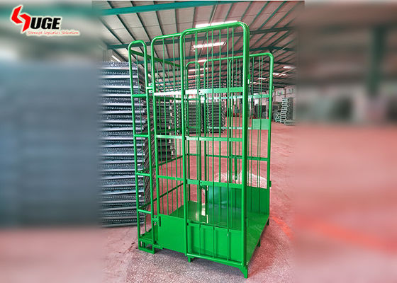 Hijau Bubuk Dilapisi Roll Kontainer Trolley, Mobile Cage Trolley